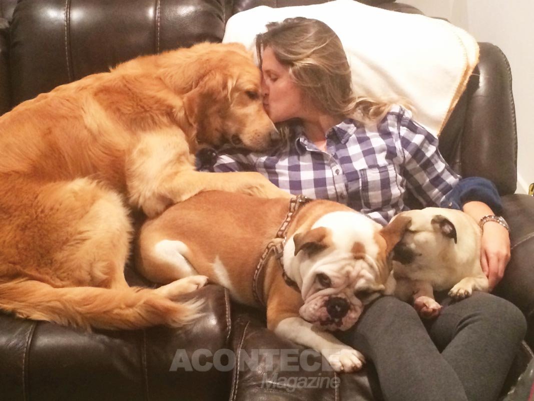 Marjorie e seus pets (Xico, Oxford e Benny)