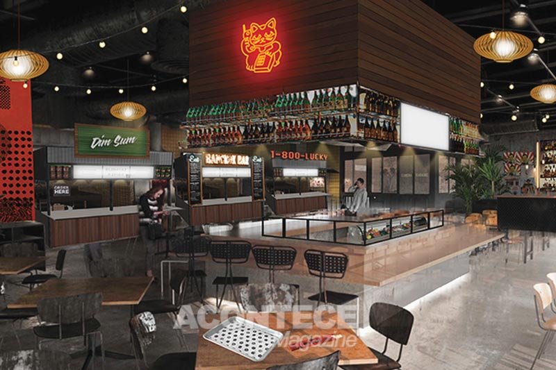 Renderização de 1-800-LUCKY, o primeiro mercado temático asiático de Wynwood