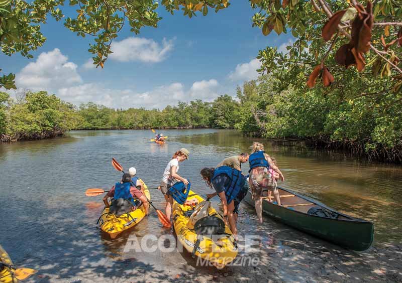 Família se diverte em canoas e caiaques no Oleta River State Park