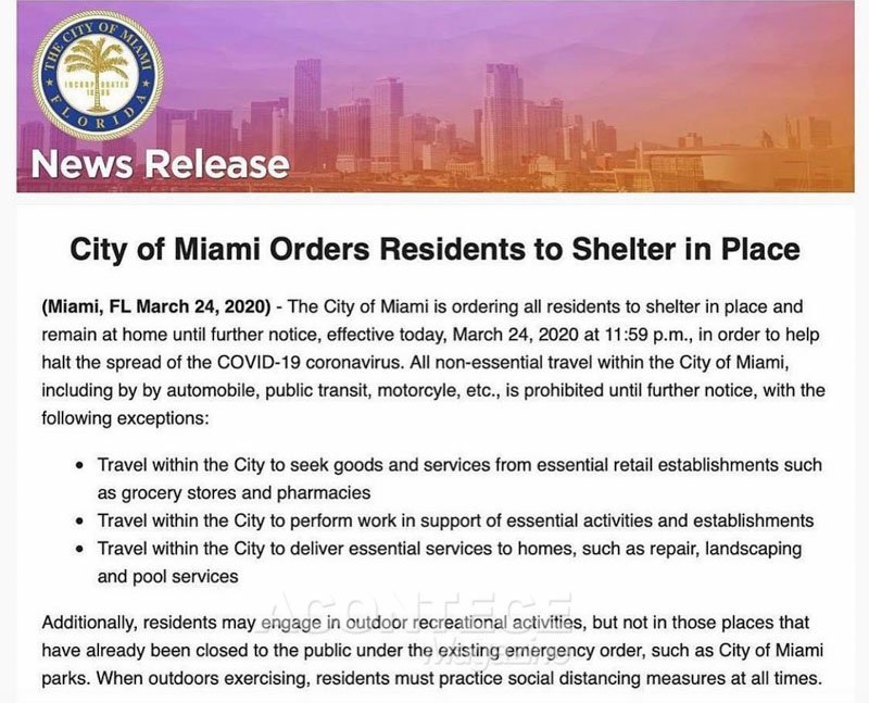 Cidade de Miami obriga ao residentes a ficarem em casa